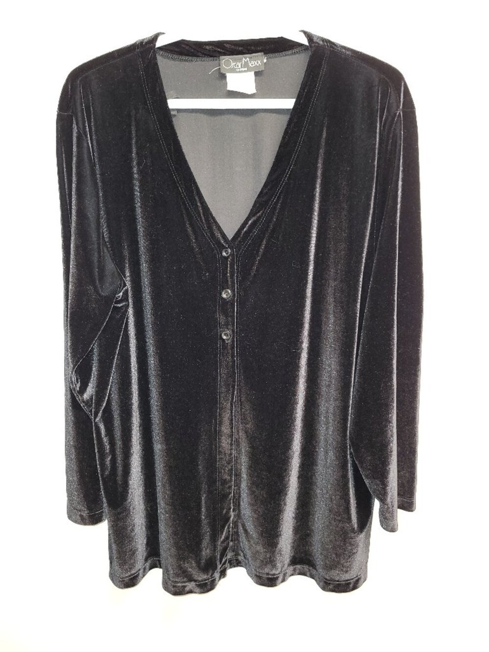 Oscar Maxx Black Velvet Button Front Top Women's S/P Made in Canada
